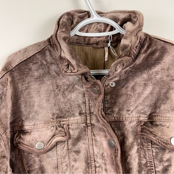 Free People Velvet Trucker Jacket size XS/S crushed velvet oversized mauve tan - Picture 5 of 14